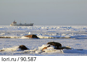 Корабль во льду на горизонте. Стоковое фото, фотограф Игорь Соколов / Фотобанк Лори