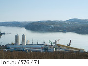 Портовые постройки и краны, вид на залив, Мурманск (2008 год). Стоковое фото, фотограф Ольга Красавина / Фотобанк Лори