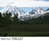 Камчатка, природный парк Налычево, вулкан Корякский и вулкан Арик. Стоковое фото, фотограф Легкобыт Николай / Фотобанк Лори
