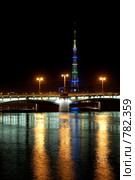 Телебашня Санкт-Петербурга в ночи (2007 год). Редакционное фото, фотограф Смирнов Павел / Фотобанк Лори