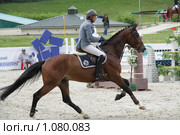 Чемпионат России по конкуру 2009. В. Коновалов (Россия) ведет Альваро Гранде на препятствие. Редакционное фото, фотограф Устинова Мария / Фотобанк Лори