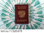 Паспорт РФ на фоне тысячных купюр. Стоковое фото, фотограф Юлия Машкова / Фотобанк Лори