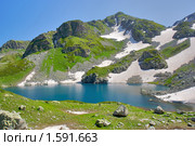 Горное озеро на Кавказе в районе границы с республикой Абхазия. Стоковое фото, фотограф Егор Никифоров / Фотобанк Лори
