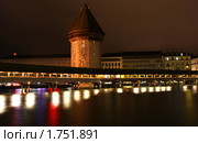 Люцерн, Швейцария, вид на город ночью (2010 год). Стоковое фото, фотограф Владимир Журавлев / Фотобанк Лори
