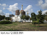Скульптура лошади на фоне Богоявленской церкви в Орле (2010 год). Редакционное фото, фотограф Ромашка / Фотобанк Лори