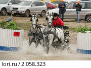 Чемпионат России по драйвингу 2010 в КСК "Свечинский". Экипаж С. Спектра (Россия) преодолевает водное препятствие. Редакционное фото, фотограф Устинова Мария / Фотобанк Лори