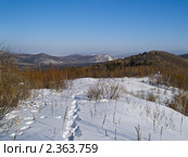 Зимний пейзаж со следами на вершине хребта Сихоте-Алинь. Стоковое фото, фотограф Олег Рубик / Фотобанк Лори