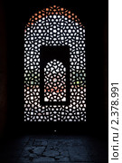 Вид сквозь резную каменную решётку окна в башне Хумаюн (Humayun's Tomb), Дели, Индия. Стоковое фото, фотограф Дмитрий Рухленко / Фотобанк Лори