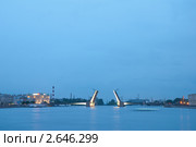 Белые ночи в Санкт-Петербурге. Разведенный Тучков мост. Вид с Васильевского острова (2011 год). Стоковое фото, фотограф Ольга Визави / Фотобанк Лори