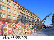 Процесс утепления фасада средней школы № 2 в городе Заводоуковске (2011 год). Редакционное фото, фотограф Анатолий Матвейчук / Фотобанк Лори