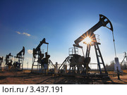 Силуэты нефтяных станков-качалок на фоне неба. Стоковое фото, фотограф Михаил Коханчиков / Фотобанк Лори