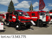 Выставка "Комплексная безопасность 2012" на ВВЦ (ВДНХ). Автомобиль пожарный специального тушения АПСТ NATISK - 600 KS (SILANT) и автоцистерна пожарная. Редакционное фото, фотограф Елена Коромыслова / Фотобанк Лори