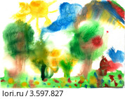 Детский рисунок акварелью. Стоковая иллюстрация, иллюстратор Оксана Савина / Фотобанк Лори