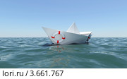 Белый бумажный кораблик плавает в морской воде. Стоковая иллюстрация, иллюстратор Кирилл Черезов / Фотобанк Лори