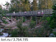 Пешеходный мост через реку Олонка. Город Олонец, Республика Карелия (2012 год). Стоковое фото, фотограф Вячеслав Палес / Фотобанк Лори