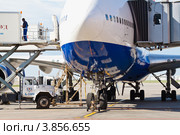 Подготовка самолёта Boeing 767-300 авиакомпании Transaero к полёту на перроне аэропорта Шереметьево (2011 год). Редакционное фото, фотограф Lora / Фотобанк Лори