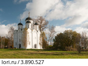 Храм Михаила Архангела в селе Микулино. Конец XIV века (2012 год). Стоковое фото, фотограф Александр Курлович / Фотобанк Лори