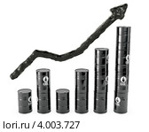 График роста цен на нефть с диаграммой из бочек и черной стрелкой. Стоковая иллюстрация, иллюстратор Zelfit / Фотобанк Лори