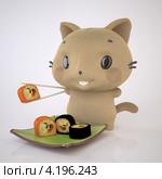 Котенок и роллы. Стоковая иллюстрация, иллюстратор Konstantin Solodkov / Фотобанк Лори