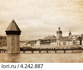 Панорамный вид на мост Капельбрюкке, Люцерн Швейцария (2012 год). Стоковое фото, фотограф Воронин Владимир Сергеевич / Фотобанк Лори