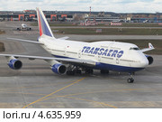 Пассажирский лайнер Боинг 747-400 авиакомпании "Трансаэро" (2013 год). Редакционное фото, фотограф Александр Тарасенков / Фотобанк Лори