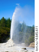 Гейзер Леди Нокс (Lady Knox Geyser) извергается в геотермальной области Wai-O-Tapu в Новой Зеландии. Стоковое фото, фотограф Дмитрий Наумов / Фотобанк Лори