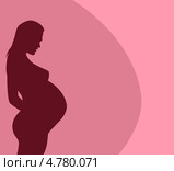 Контурный силуэт беременной женщины, розовый фон. Стоковая иллюстрация, иллюстратор Ирина Балина / Фотобанк Лори