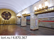 Станция Петербургского метрополитена "Гражданский проспект". Центральный зал и торцевая стена (2013 год). Редакционное фото, фотограф Александр Тарасенков / Фотобанк Лори