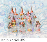 Рождественская - новогодняя открытка, Город из сновидений многоцветный, акварель. Стоковая иллюстрация, иллюстратор ИВА Афонская / Фотобанк Лори