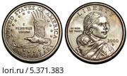 Монета США 1 доллар 2000 года.Доллар Сакагавеи ( Sacagawea dollar) .Индейская девушка с ребёнком,парящий орёл. Стоковая иллюстрация, иллюстратор Евгений Мухортов / Фотобанк Лори