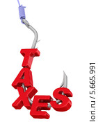 Слово taxes (налоги) на рыболовном крючке. Стоковая иллюстрация, иллюстратор WalDeMarus / Фотобанк Лори