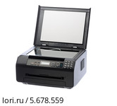 Принтер со сканером с открытой крышкой, изолированно на белом фоне. Стоковое фото, фотограф Руслан Кудрин / Фотобанк Лори
