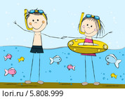 Веселые дети купаются в море. Стоковая иллюстрация, иллюстратор Евгения Малахова / Фотобанк Лори