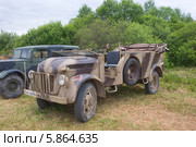 Немецкий ретро автомобиль Штерн Steyr 1500A/02 kfz.69 в лесу, вид сзади, 3-й международный слет "Моторы войны" вблизи города Черноголовка (2013 год). Редакционное фото, фотограф Малышев Андрей / Фотобанк Лори