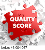Надпись "Quality Score" на красных пазлах. Стоковая иллюстрация, иллюстратор Илья Урядников / Фотобанк Лори
