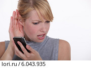 Woman having troubles hearing. Стоковое фото, фотограф Phovoir Images / Фотобанк Лори