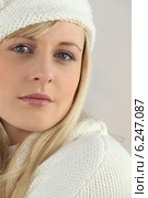 young blonde woman wearing a winter hat. Стоковое фото, фотограф Phovoir Images / Фотобанк Лори