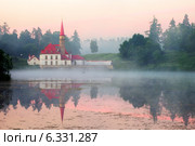 Гатчина. Вид на Приоратский замок на рассвете (2014 год). Редакционное фото, фотограф Литвяк Игорь / Фотобанк Лори