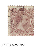 Почтовая марка Кубы с профилем короля Испании Альфонсо XII Бурбона, 1880 год. Стоковая иллюстрация, иллюстратор Евгений Ткачёв / Фотобанк Лори