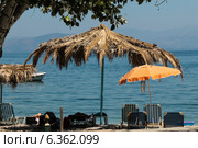 Пляжные зонтики и лежаки на берегу моря. Стоковое фото, фотограф Мальцев Артур / Фотобанк Лори