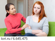 mother tries reconcile with teenage daughter. Стоковое фото, фотограф Яков Филимонов / Фотобанк Лори