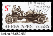 Спортивный автомобиль "Фиат" 1905 года. Почтовая марка Болгарии. Стоковая иллюстрация, иллюстратор Александр Щепин / Фотобанк Лори