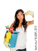 housewife annoys brush over. Стоковое фото, фотограф Erwin Wodicka / Фотобанк Лори