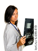 woman doctor with x-ray image. Стоковое фото, фотограф Erwin Wodicka / Фотобанк Лори