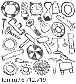Set of mechanical spare parts and tools - kids drawing. Стоковая иллюстрация, иллюстратор Александр Подшивалов / Фотобанк Лори