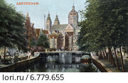 Вид на канал Voorburgwal в сторону церкви Святого Николая. Амстердам. Стоковое фото, фотограф Юрий Кобзев / Фотобанк Лори