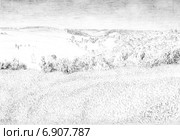 Русские просторы. Пейзаж. Рисунок графитовым карандашом. Стоковая иллюстрация, иллюстратор Olga Nikolaeva / Фотобанк Лори