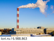Вид на районную тепловую станцию (РТС) в Жулебине зимой. Москва (2014 год). Стоковое фото, фотограф Владимир Устенко / Фотобанк Лори