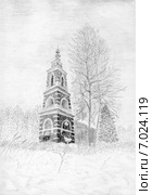 Зимний день. Рисунок графитовым карандашом. Стоковая иллюстрация, иллюстратор Olga Nikolaeva / Фотобанк Лори