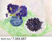 Натюрморт с голубикой.  Акварель. Стоковая иллюстрация, иллюстратор Olga Nikolaeva / Фотобанк Лори